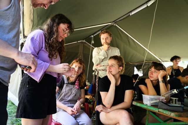 Demonstrating small-scale piezoelectric and kinetic energy harvesting components. Photo Katja Goliat