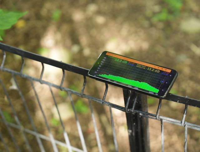 Acoustic measurement app recording ambient noise levels along a site boundary. Photo Wesley Hennigh-Palermo